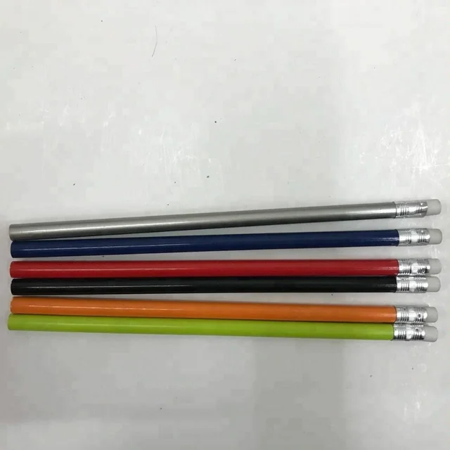 Custom yellow colored writing pen wooden striped pencils