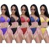 2019 New Design Strap Deep V Neck Two Piece Sets High Waist Swimwear tassel Crop TPS Sexy Bikini swimsuits Women