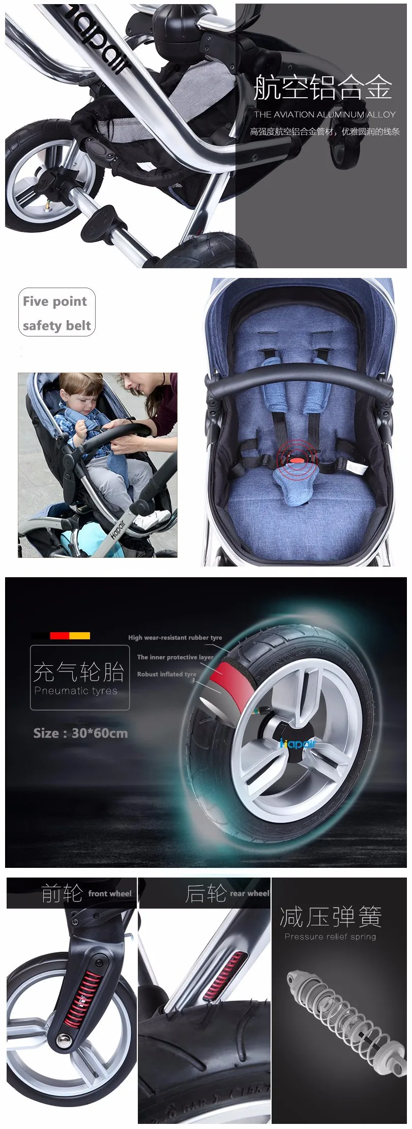 Baby Stroller 3 in 1 with 1 Cable Brake