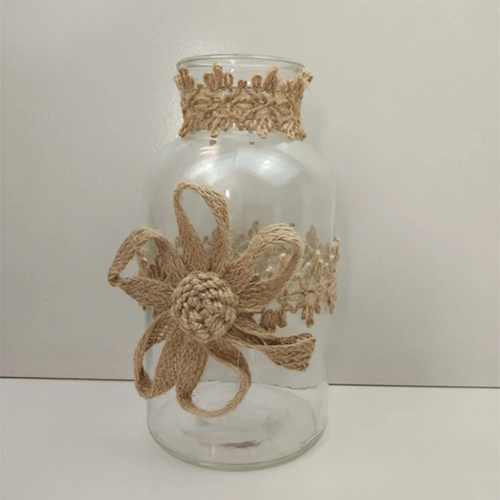 sunflower glass vase with hemp rope decoration