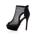 Large Size Women High Heel Summer Boots Sandals Fishnet Mesh Fashion Dress Stiletto Black Open Tot Booties Pumps