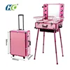Aluminum beauty custom travel cosmetic suitcase with lights mirror vanity box professional grocery trolley bag makeup case