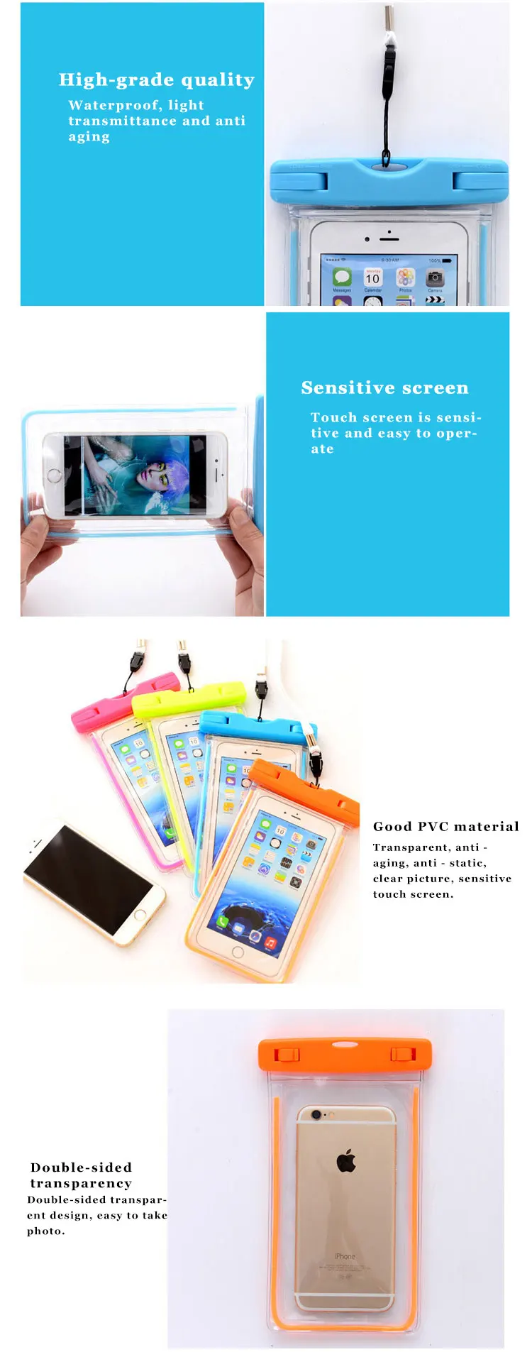 pvc mobile cell phone waterproof plastic polyester sports bag for phone (4)