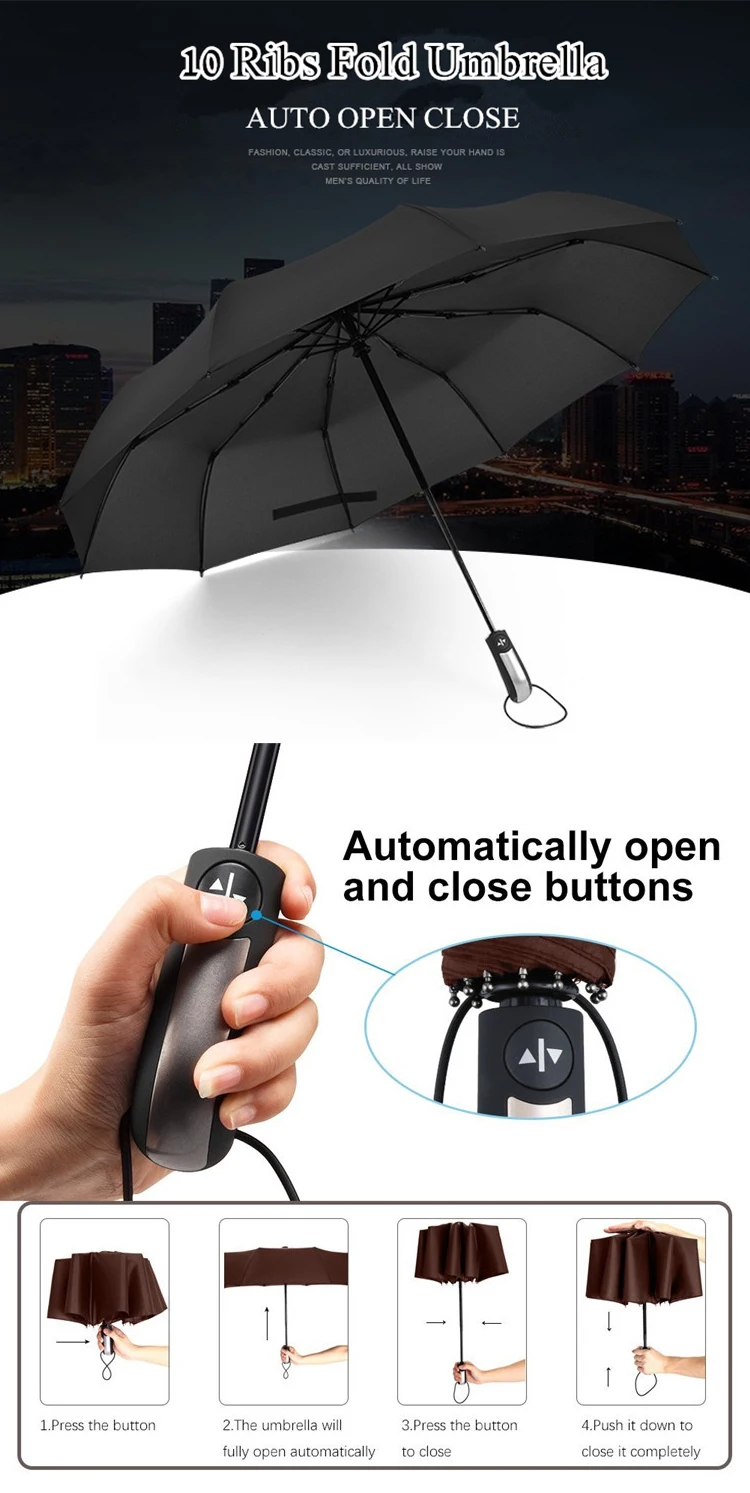 Automatic Open and Close 10 ribs fold Umbrella