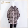 High Quality Jtfur Elegant Women Knitted Wool Cloak Rex Rabbit Fur Collar Cape Poncho Mink Fur Shawl