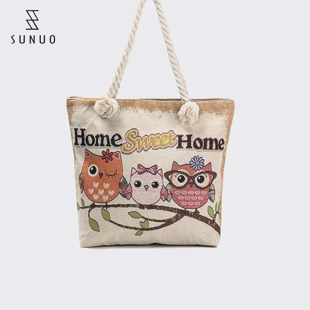butterfly printed canvas rope handle  foldable cotton tote  bag