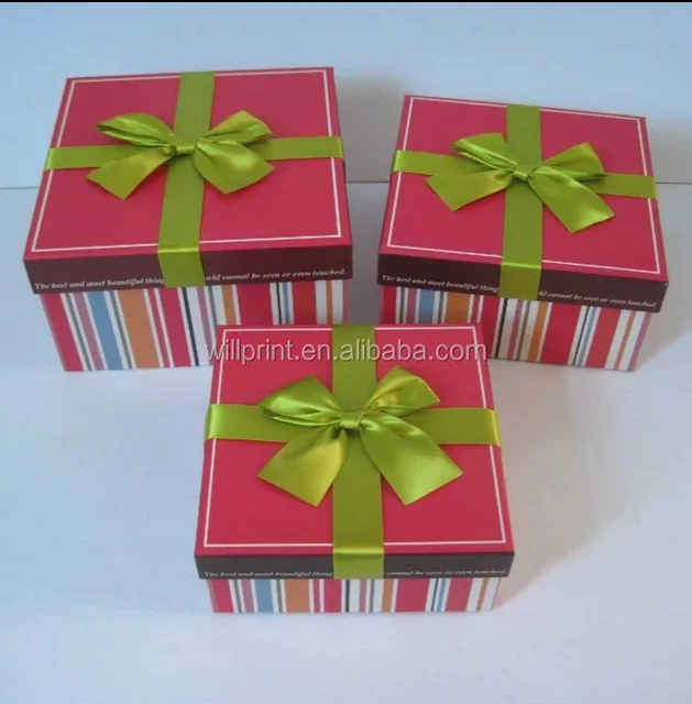 suqare fantastic gift package box cardboard with ribbon