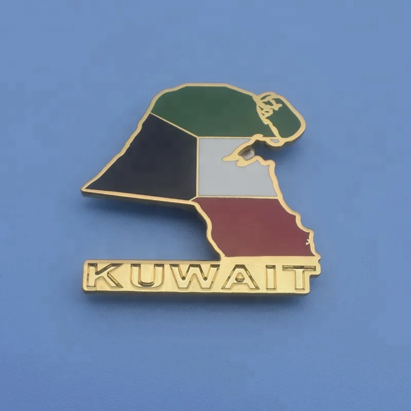 الترويجية مخصص الكويت خريطة شكل منحني شعار دبابيس سترة معدنية