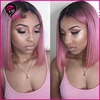 Black to pink ombre wig bob style pink lace front wig cosplay pink wig