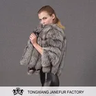European style luxury ladies fox fur leather jacket winter overcoat silver fox fur vest