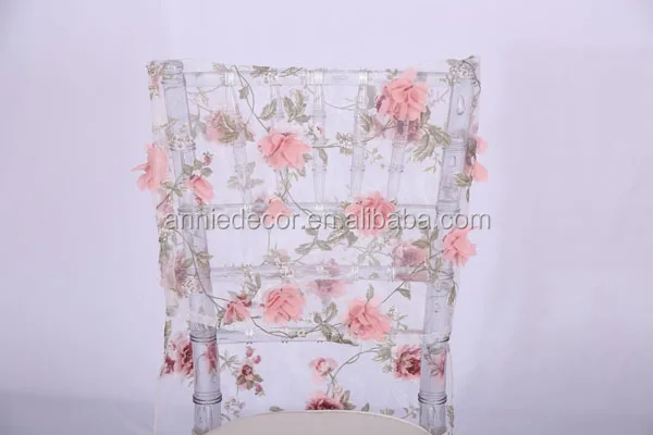 Fancy 3D flower embroidered shaped organza wedding chair cover
