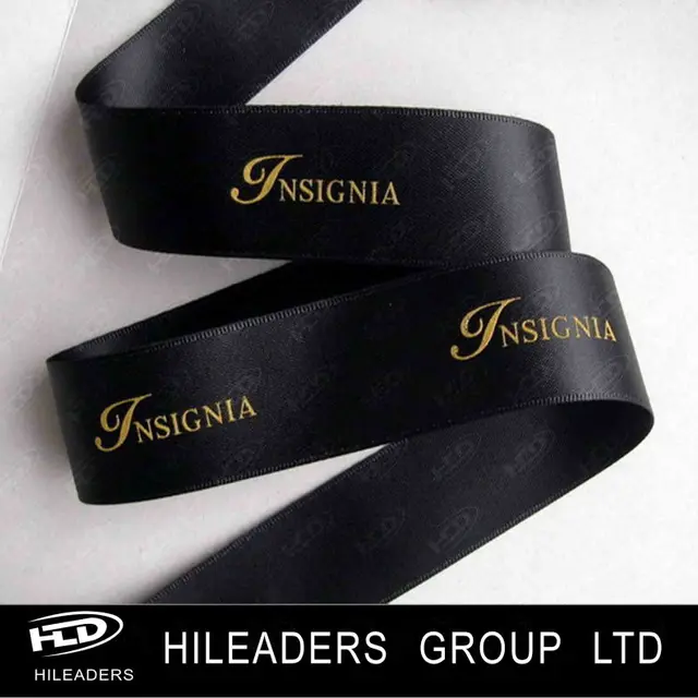 gold printing black satin gift ribbon