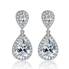 LUOTEEMI Jewelry Halo Micro Pave CZ Diamond Twin Tear Drop Sparking Zircon Wedding Earrings For Women