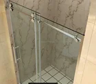 Classical bathroom glass sliding door system/Stainless steel double rollers sliding shower room glass door hardware
