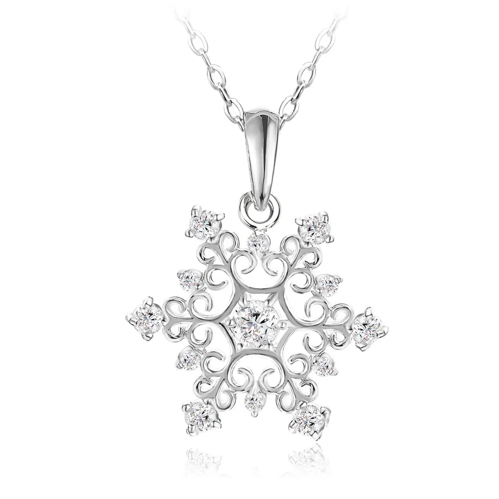 custom white gold plated cz diamond snowflake necklace women