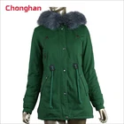 Chonghan Women Plus Size Polyester Green Colour Cotton Fur Hooded Jacket