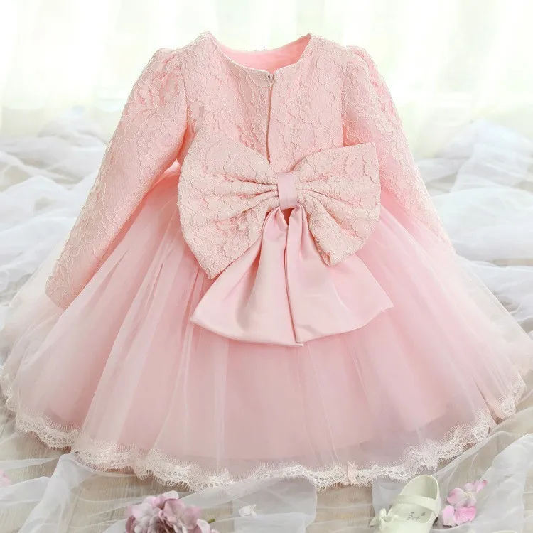 New Design Baby Girl Baptism Christening Dress Lace Tutu 1 Year Girl Baby Birthday Dress Wedding Party Girls Autumn Dresses Kids