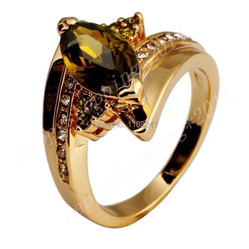 10pcs/lot Size 7/8/9 Peridot Zircon Finger Rings 10KT Yellow Gold Filled Fashion Jewelry Rings High Quality