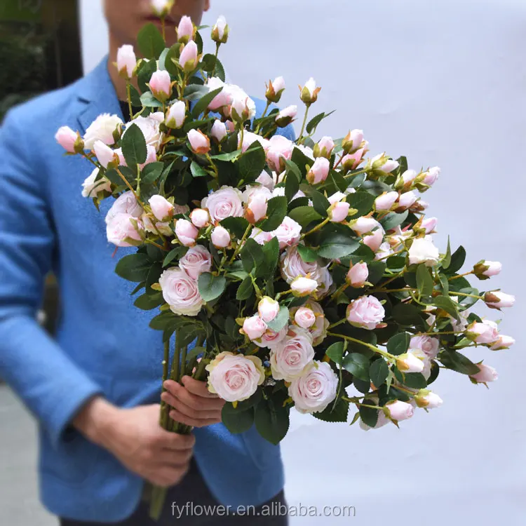 silk rose flower spray in light pink with buds