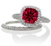 Two in One ring 925 sterling silver Cushion Cut Ruby CZ diamond Wedding Ring Couple ring