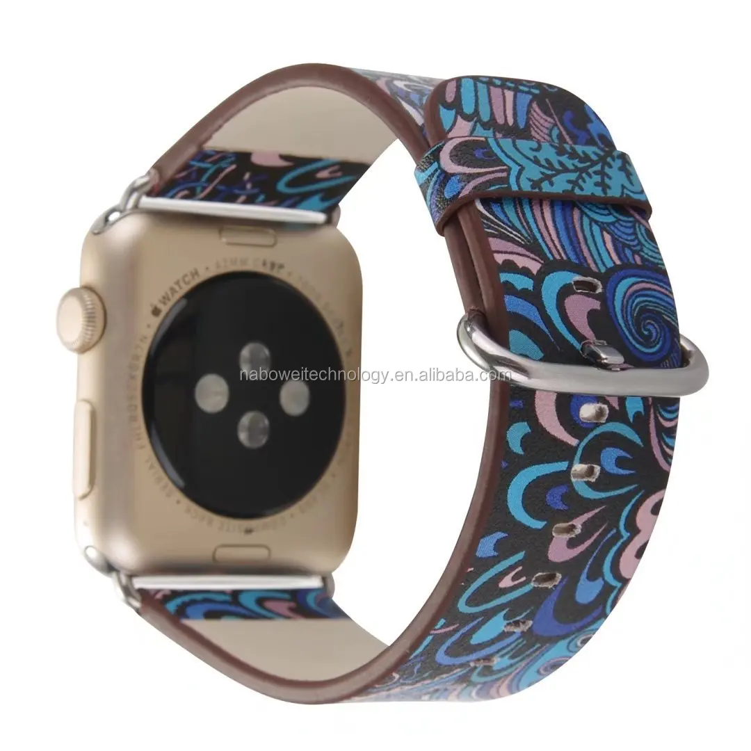 Vintage Flower Leather Watch Band Strap Bracelet For Apple Watch 123 Sport Band 38MM/42mm