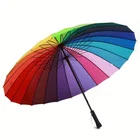 24 Ribs colors Rainbow straight wind resistant waterproof auto open long handle cheapest umbrella golf paraguas