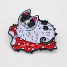 Animal cat flower rose gold enamel lapel pin