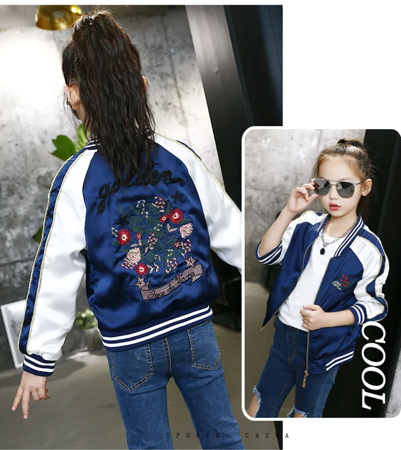 spring embroidered jacket for girls Large kids sports coat baseball clothing (9)
