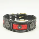 Genuine leather with crocodile-grain and Brass studded large dog collar