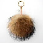 Myfur Fluffy Pompom Bag Pendant Fuzzy Charm Raccoon Fur Ball Leather Strap Keychain Keyring