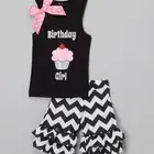 High quality OEM kids tank top and ruffle shorts clothing set boutique children girls birthday party wear outfits