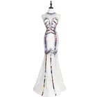 Cross back sequins beaded long gown wear halter beautiful evening dresses