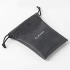 Custom Black Printing Drawstring Small Leather Pu Pouch