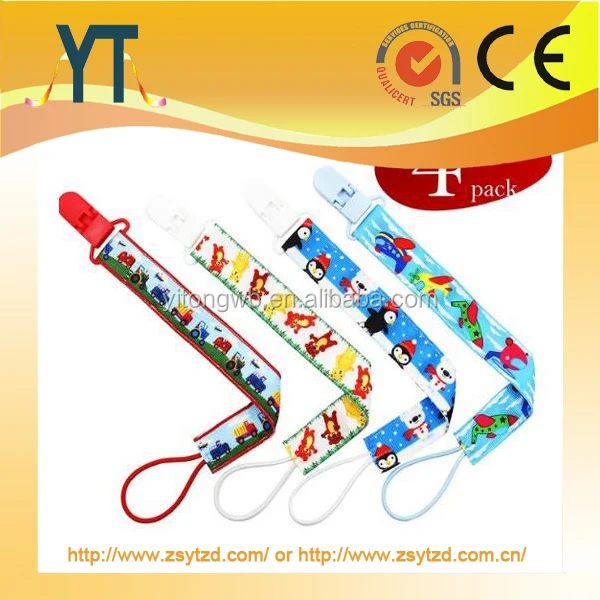 YT Manufacture Glow Skulls Pacifier Clip,100% cotton print ribbon stainless steel metal baby pacifier clip