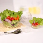 glass salad bowl and spoon set with embossment