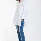 Side Fashion Side Slit Design White Casual Long Shirt Cotton Simple Women Long Shirt