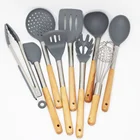 Amazon Hot sale Eco-friendly Good Quality Silicone Stainless Steel and Wooden Kitchen Utensil 9 Pieces