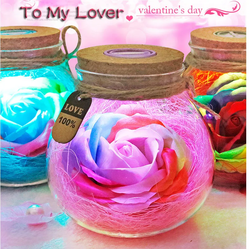 Led Romantic Rose Flower Night Light Lucky Bottle RGB Dimmer Lamp With 16 Color Remote Holiday Gift For Lover Girl Bedroom Decor (1)
