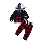 Wholesale Unisex Plaid Hooded Newborn Baby Clothes Sets Child Casual Hoodies
