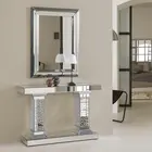 Hotel Project Order Mirrored Crystal Diamond Console Table with Wall Mirror