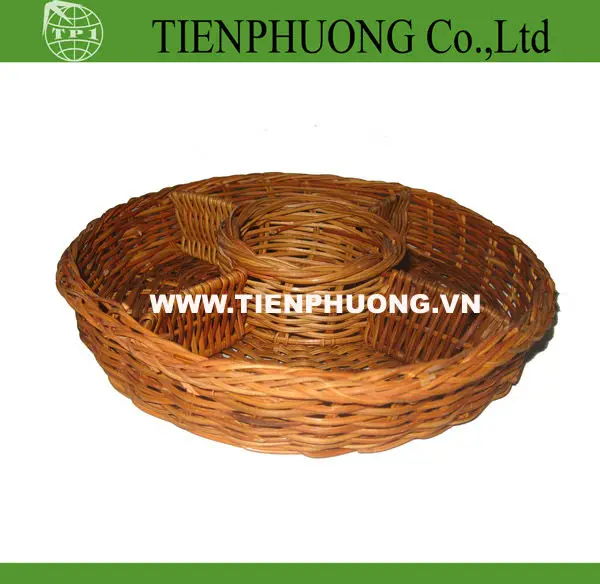 wicker round tray basket for candy and cake in the holiday