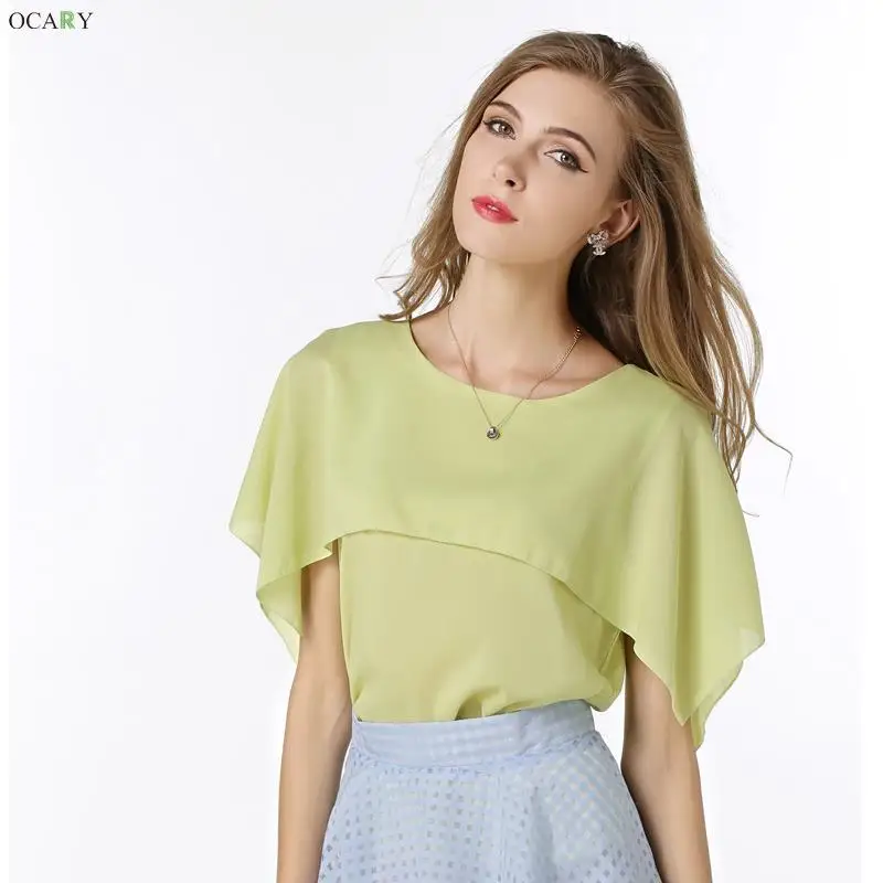 2015 Summer Loose Solid Chiffon Blouse Shirt Women Batwing Sleeve Blouses Shirts Ladies O-Neck Tops Tropical Blusas Femininas