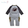 Cute Rugby Applique Boy's Romper Jumpsuits Organic Knit Baby Romper