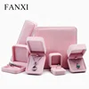 FANXI Popular Logo Printed Stock Jewelry Gift Box For Earrings Bracelet Necklace Insert Custom Soft Pink Velvet Ring Jewelry Box