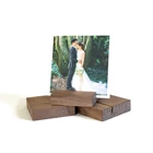 Square Walnut Wooden Photo Card Base Wedding Pictures Stand Wood Block Holder