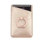Rose Gold PU Leather Wallet Pocket Credit ID Card Phone Holder Sleeves With Ring