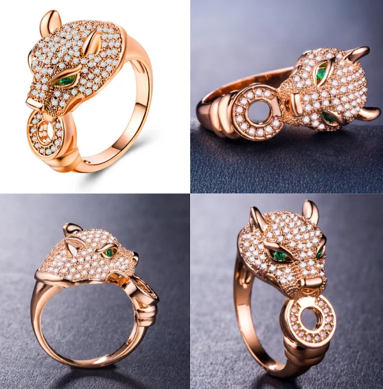 Fashionable 925 Silver Jewelry 18 K Gold Plated Cubic Zircon Leopard Rings Women