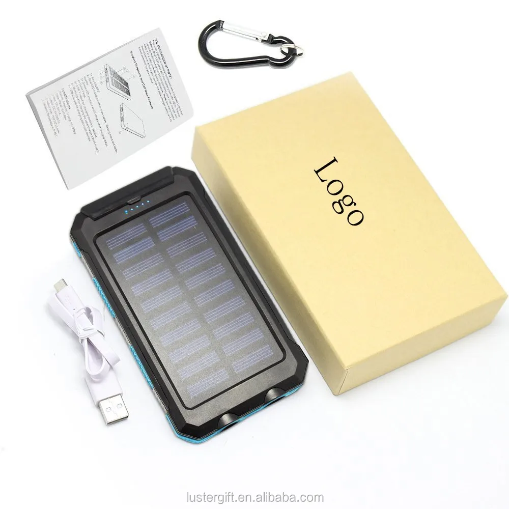 10000mAh Lithium Polymer Battery IP67 Waterproof Solar Power Bank With Flashlight Compass for Outdoor - ANKUX.COM