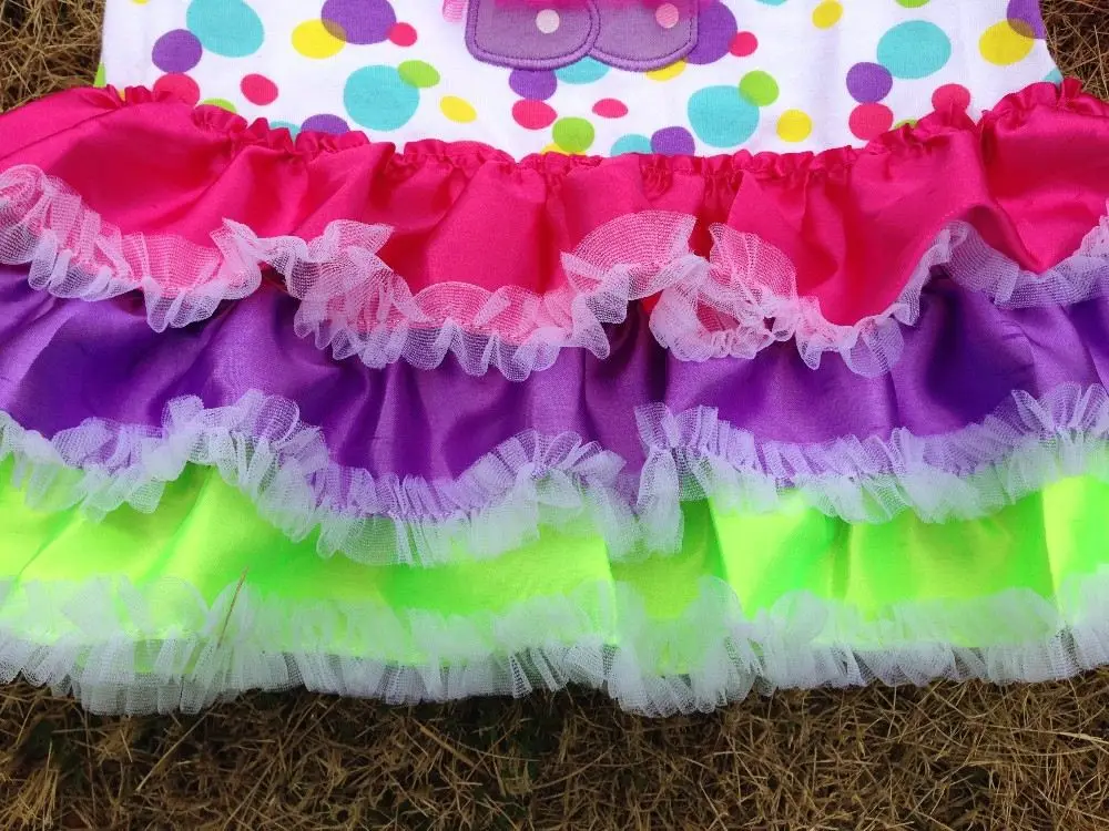 2015 new baby girls color dot bunny Easter dress with necklace and bow set