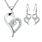 New Silver Plated Cubic Zirconia Heart Shaped Fashion Costume Jewelry Sets for Women Wedding Necklace Earrings Sets